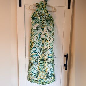 FARM Rio Green, Teal & Yellow Halter Maxi Dress
